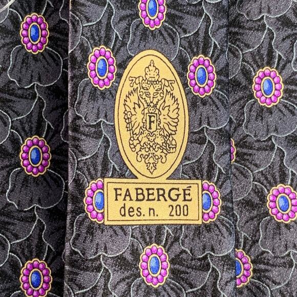 FABERGE Grey Purple Abstract Floral Silk Tie - Picture 4 of 5